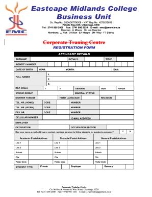 ZA EMC Business Unit Corporate Training Centre Registration Form - Fill ...