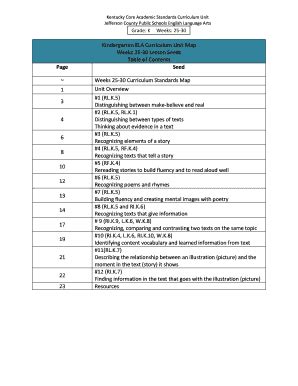 Fillable Online Kindergarten ELA Curriculum Unit Map Weeks 25-30 Lesson ...