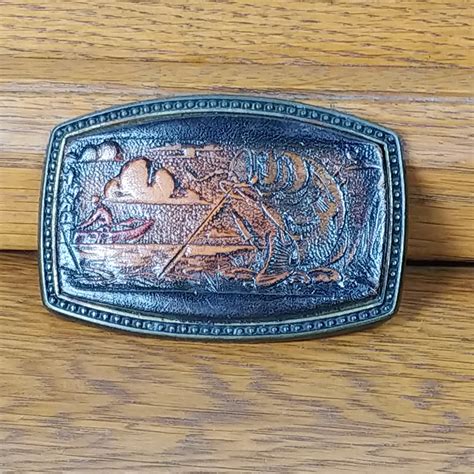 Vintage Brass and Leather Bass Fishing Angler Belt Buckle | Belt ...