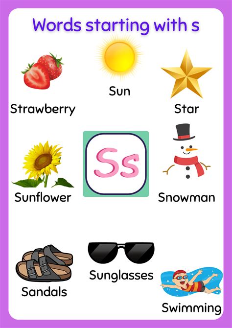 Free Printable words that start with S Worksheet - About Preschool