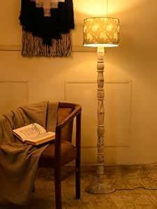 Green Girgit Wooden Distress White Floor Lamp with Golden Leaves ...