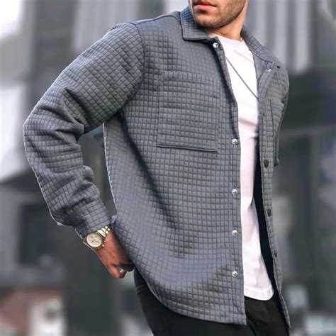 WXLWZYWL Mens Quilted Shirt Jackets Casual Long Sleeve Snap Collar ...