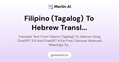 Filipino (Tagalog) to Hebrew Translator