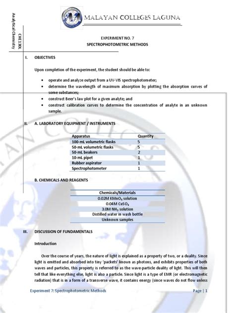 Spectrophotometer Experiment Examples 的图像结果