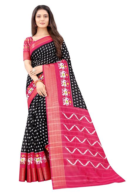 Get Black & Pink Ikkat Trim Pattu Saree at ₹ 799 | LBB Shop