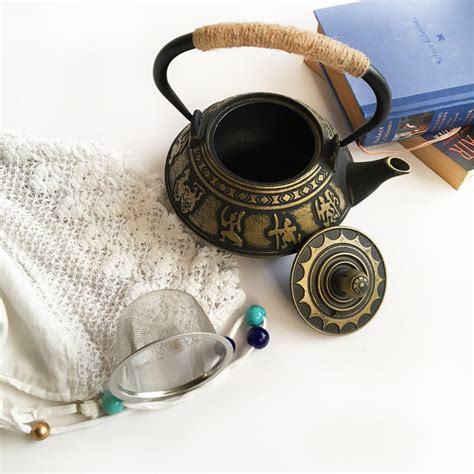 Authentic Japanese Cast Iron Teapot Set Tetsubin Kettle 800ml ...