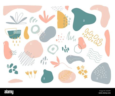 Organic shapes set on white background. Hand draw abstract design elements in pastel colors ...