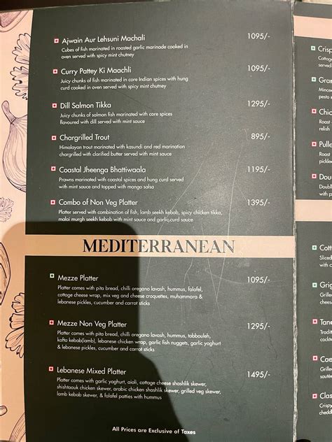 Menu at Rzekka Resort, India