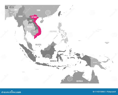 Vector Map of Vietnam. Pink Highlighted in Southeast Asia Region Stock Vector - Illustration of ...