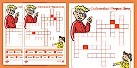 Prepositions Fill in the Blanks - Indonesian (teacher made)