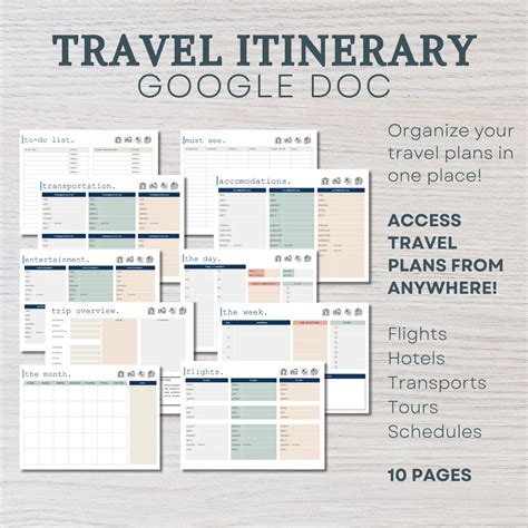 Digital Travel Planner Google Docs Travel Itinerary Digital Vacation ...