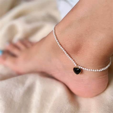 Black Onyx Heart Anklet – Gold Plated 925 Silver