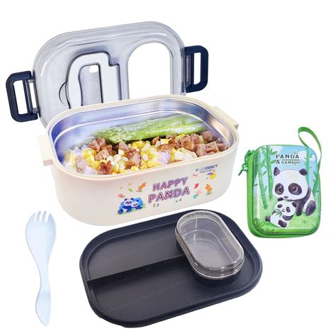 Panda Theme Lunch Box for Kids, Tiffin Box with Spoon and Coin Pouch ...