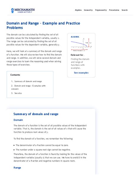 Image result for Domain and Range Example Problems