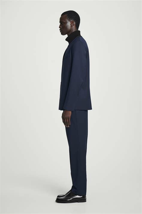 REGULAR COLLARLESS WOOL-BLEND BLAZER - NAVY | COS