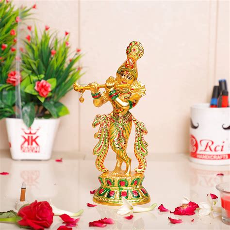 Buy KridayKraft Lord Krishna Metal Statue,Krishna Idol Murti Playing ...
