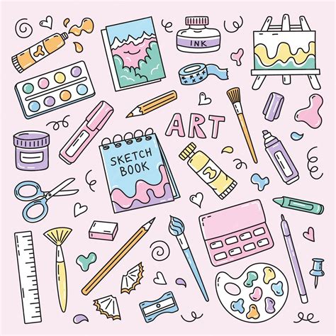 Premium Vector | Vector set doodle of art supplies Hand drawn artist's ...