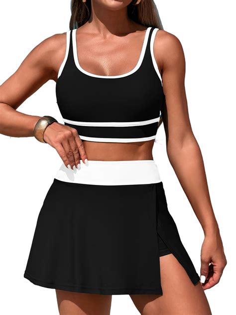 ZRTAK Women's High Waisted Bikini Sets Tummy Control Swim Skirt Two ...