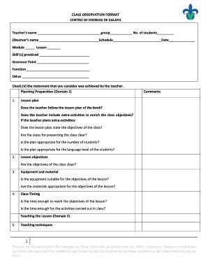 Fillable Online uv CLASS OBSERVATION FORMAT CENTRO DE IDIOMAS DE - uv ...