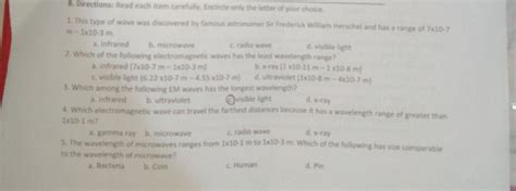 B. Directions: Read each item carefully. Encircle only the letter of your..