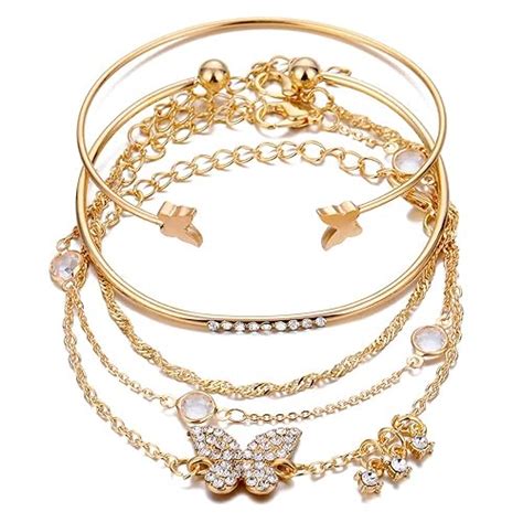 Shining Diva Fashion Set of 5 Stylish Multilayer Crystal Bangle Gold ...