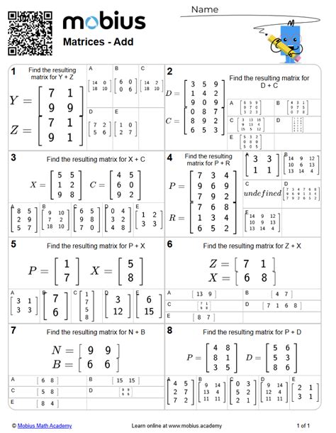 Image result for Matrix Math Worksheet