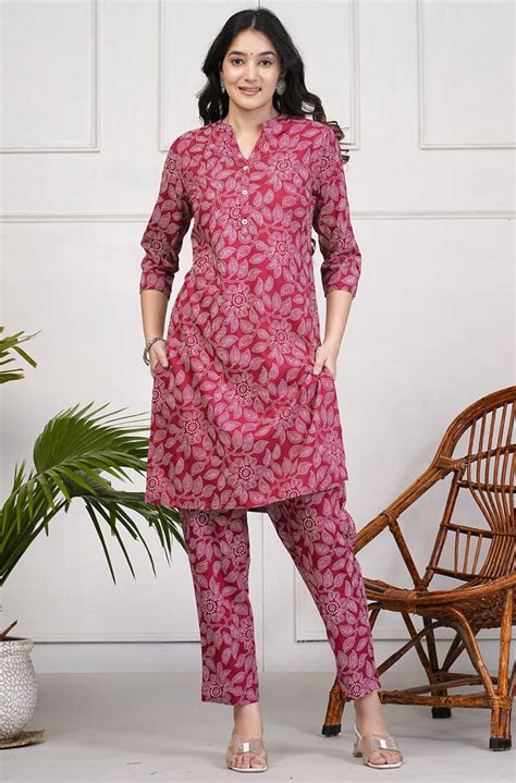 Women Cotton Kurti Set Online | Cotton Cigarette & Palazzo Pants With ...