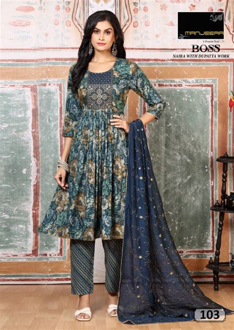 Manjeera Boss Naira Cut Kurti Bottom With Dupatta Collection