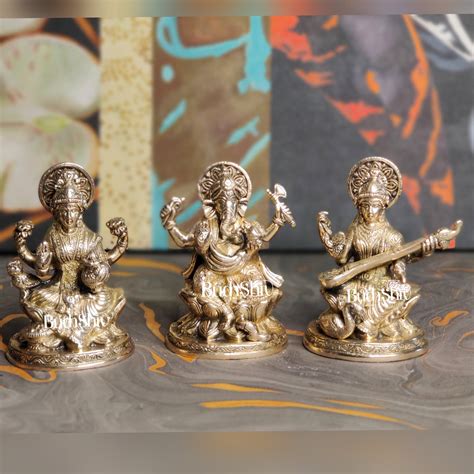 Buy Ganesha Lakshmi Saraswati Brass Idol Set - 5" - Budhshiv.com