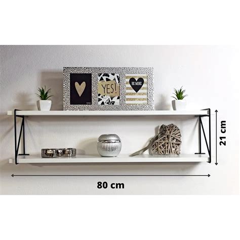 Set 2 Polite cu Console Metalice Pentru Perete, Alb, 80 x 15 cm - eMAG.ro