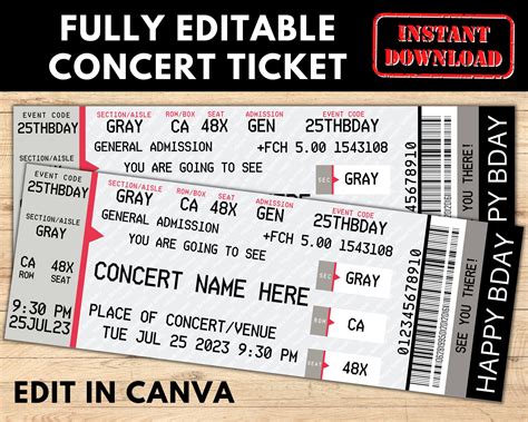 Printable Concert Ticket Template | AT A GLANCE