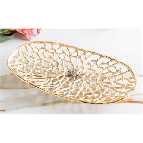 Gold Finish Antique Lacquer Matte Finish Decorative Tray – 47 cm Oval ...