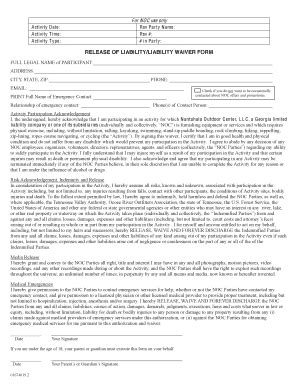 2014 Nantahala Outdoor Center Release of Liability/Liability Waiver ...