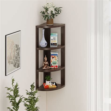 RISEWOOD Engineered Wood 4 Tier Wall Mounted Corner Shelf for Living ...