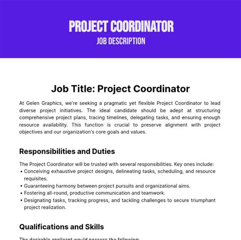 Free Project Coordinator Job Description Template to Edit Online