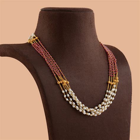 Buy Multiline Rice Pearl Necklace in Gold | Krishna Jewellers – Krishna ...