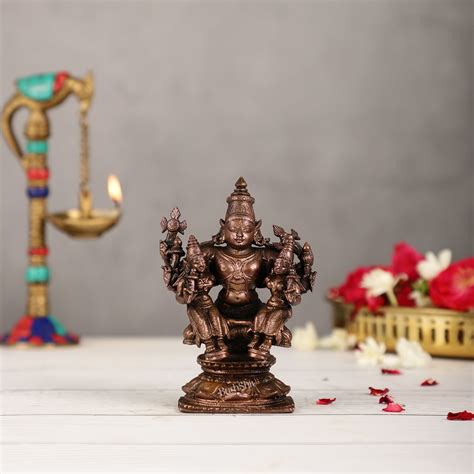 Buy Pure Copper Lord Vishnu with Bhudevi and Sridevi Idol | Height 5 ...