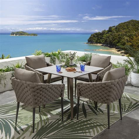 4 Seater Ceramic Garden Table and Chairs Dining Set Aluminium Beige ...