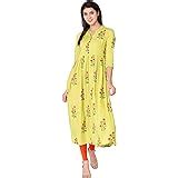 Buy Janakdulari Creation Women's Rayon Gold Printed A-Line Long Kurta ...