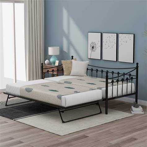 Buy 3FT Metal Day Bed with Guest Pull Out Trundle Bed Vintage Daybed ...