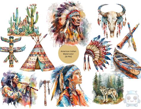 Watercolor American Indian Clipart, Native American PNG Individual ...