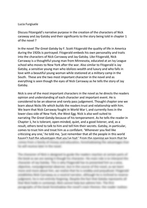 The great Gatsby chapter 1 essay | English (Advanced) - Year 11 HSC ...