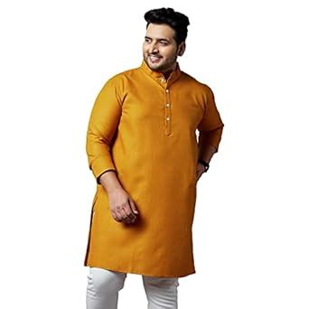 Bigbanana Plus Size Men's Regular Fit Kurta (Rang,Mustard,6XL) : Amazon ...