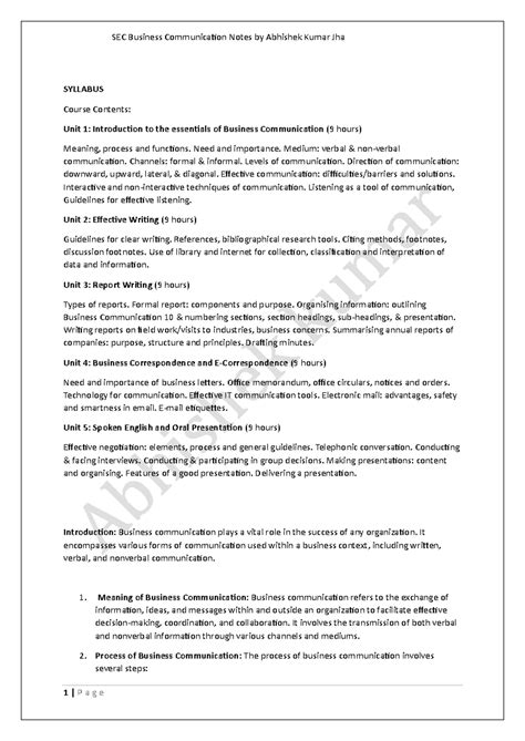 700769844 Sec Business Communication Study Notes and Syllabus - Studocu
