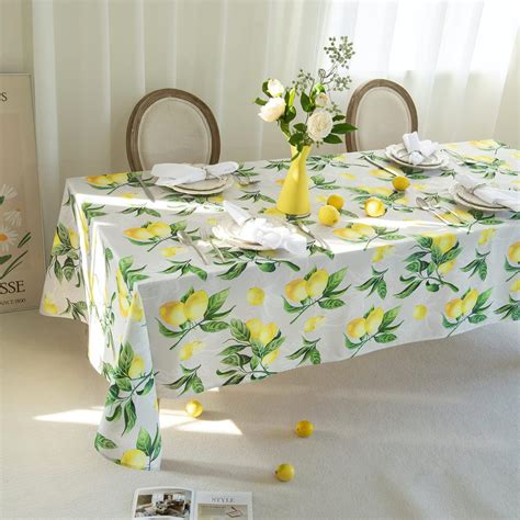 Amazon.com: Yellow Lemon with Light Gray Background Table Cloth 60x102 ...