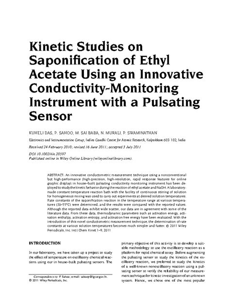 Kinetics of Saponification of Ethyl Acetate (KP 1 - Inorganic Chem ...