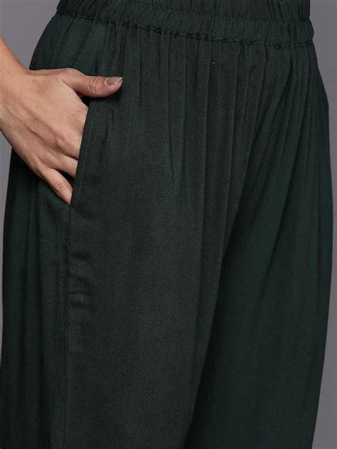 Buy Green Self Design Pashmina Wool Straight Kurta With Dupatta Online ...