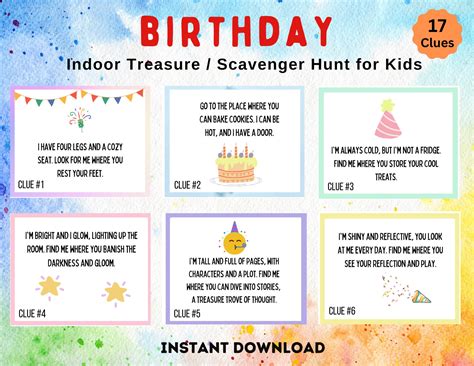 Indoor Birthday Scavenger Treasure Hunt for Kids, Indoor Scavenger Hunt ...