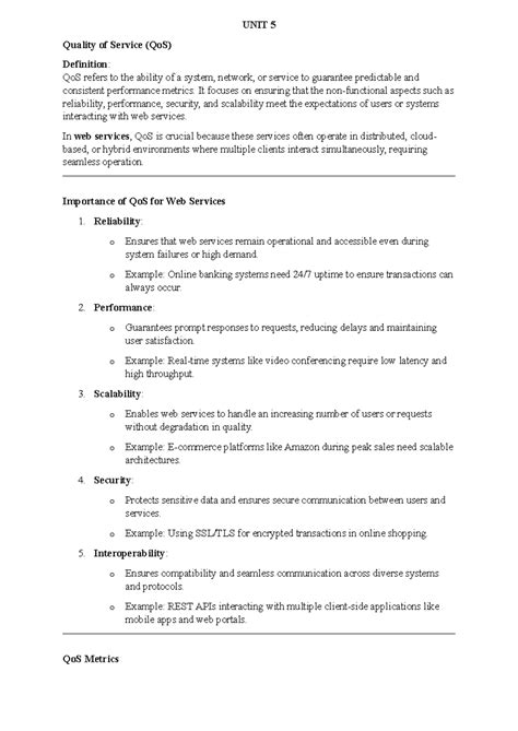 WEB Services UNIT 5 - good - UNIT 5 Quality of Service (QoS) Definition ...