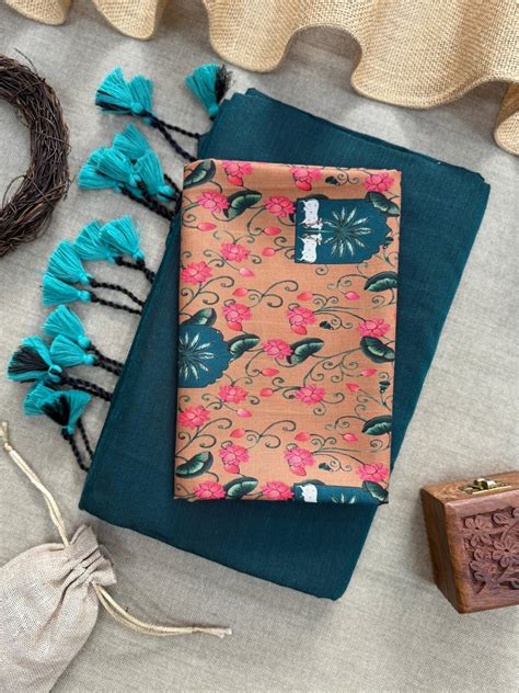 Khadi Cotton Saree With Tassels And Printed Blouse – MURUGAN ATTIRE